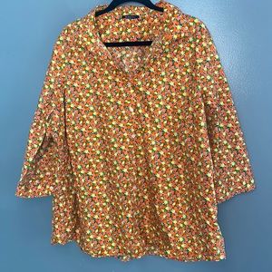 Lands End Supima Cotton Non Iron Citrus Button Blouse